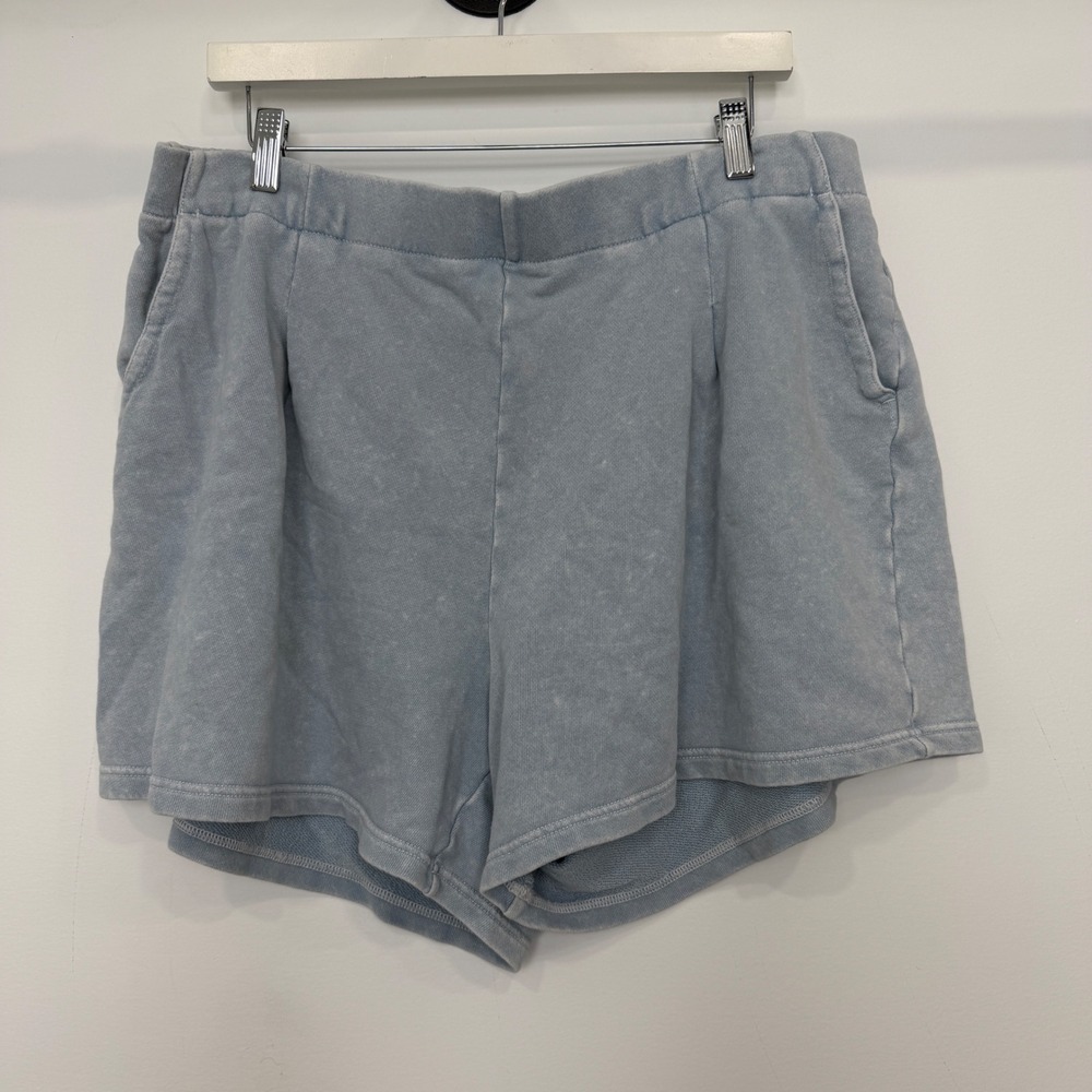 Aerie Women Blue Acid Wash High Waisted French Terry Sweat Shorts XL Comfy Cozy